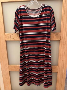 Tommy Hilfiger(?) Navy, Red & Cream Striped Midi Dress